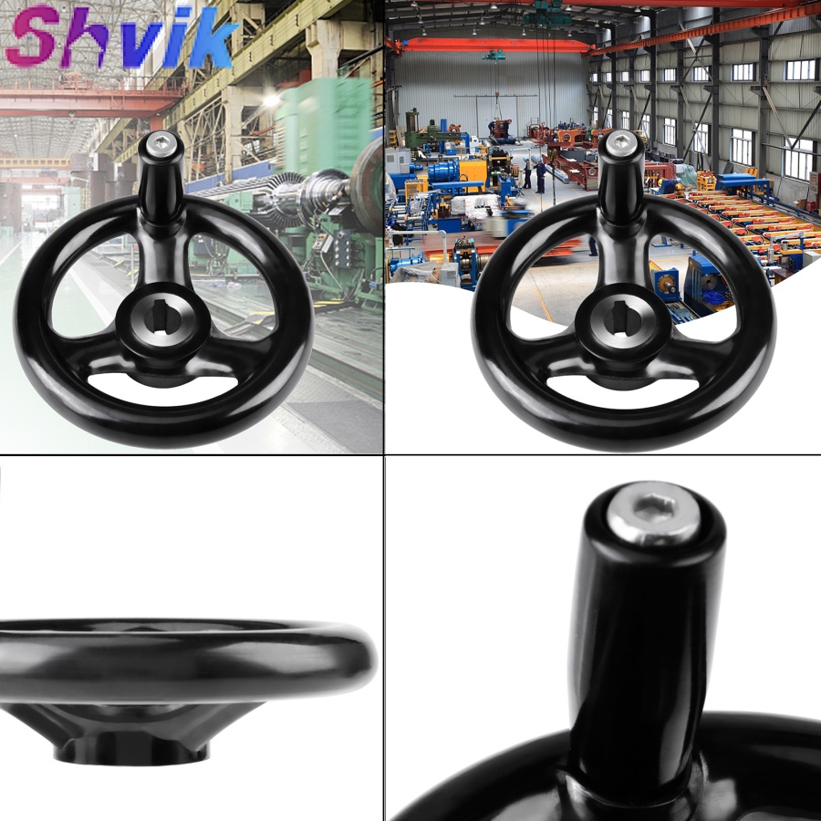 Hand Wheel Handle,Black Round 3 Spoke Hand Wheel For Lathe Milling