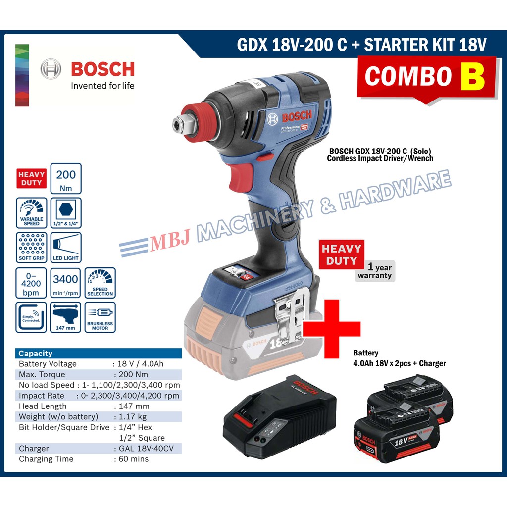 BOSCH Cordless Impact Driver/Wrench GDX 18V200 C Professional (GDX18V200C) Shopee Malaysia