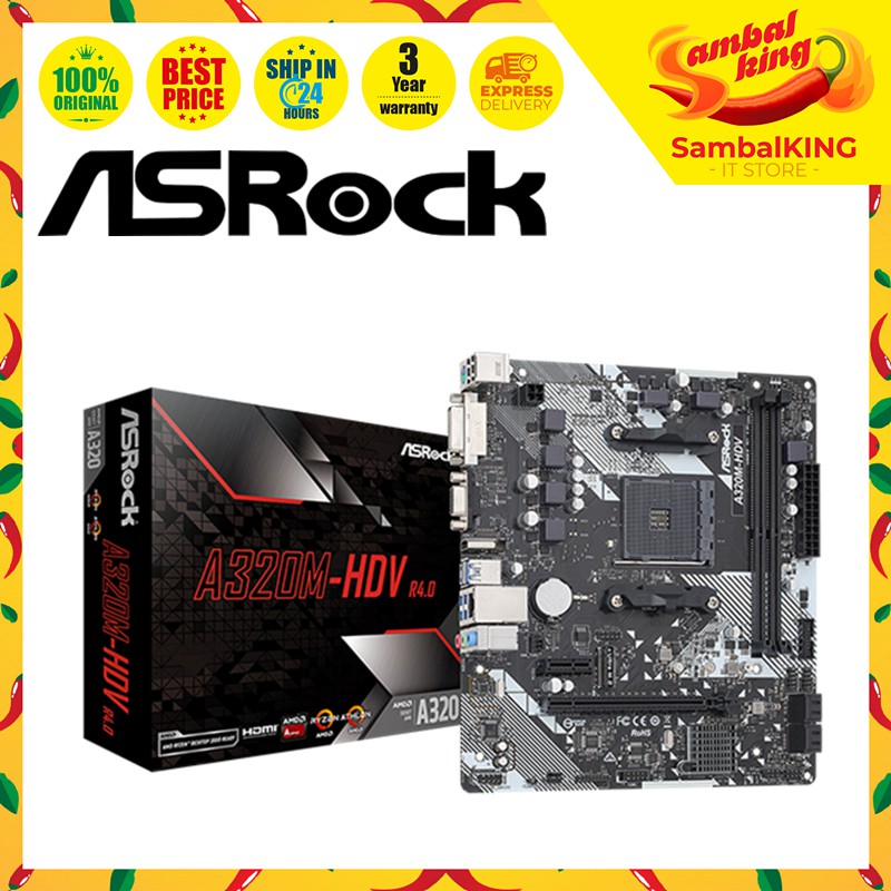 Asrock A320M-HDV R4.0 MATX MOTHERBOARD AMD RYZEN AM4 ( Micro ATX