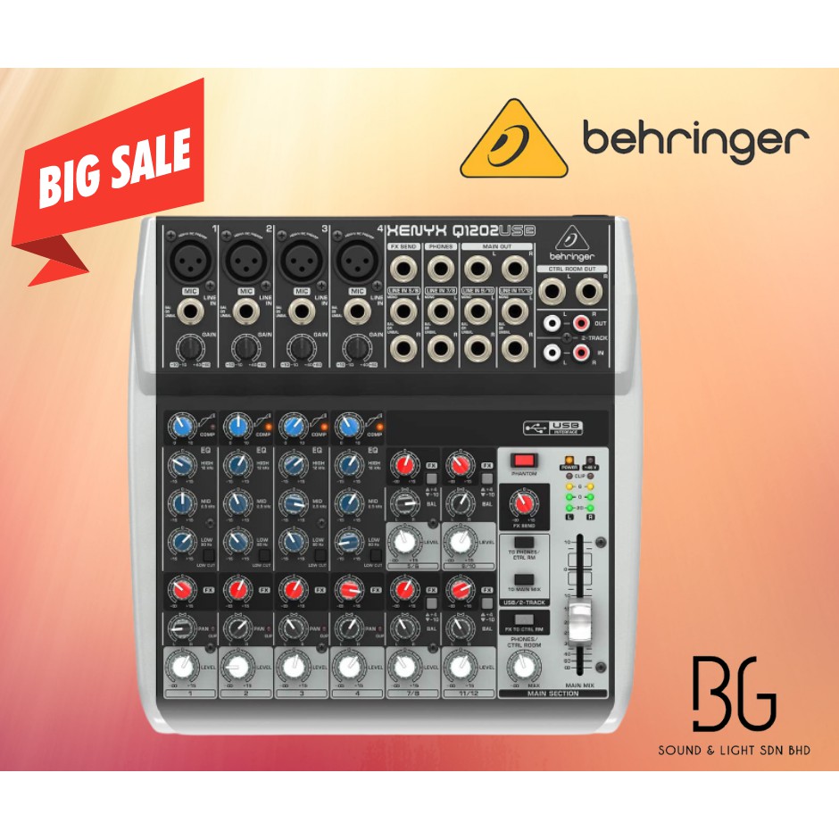 behringer Q1202USB Premium 12-Input 2-Bus Mixer with XENYX Mic Preamps ...
