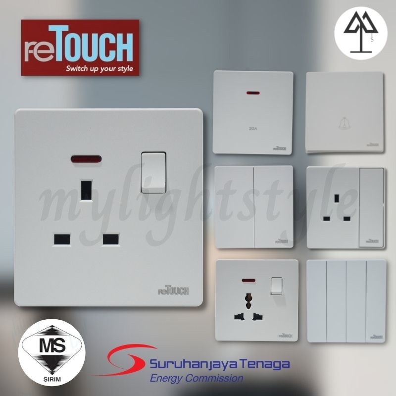 [SIRIM] reTouch Ultra Rimless Switch 1/2/3/4 Gang 1/2 Way 13A/15A Soket ...