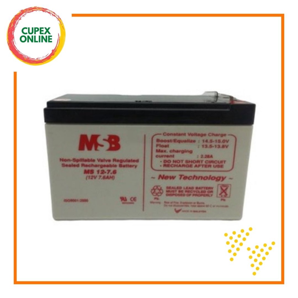 MSB SLA Battery 12V 4.5AH / 5.5AH / 7.6AH / 9AH / 18AH (cupex) | Shopee ...