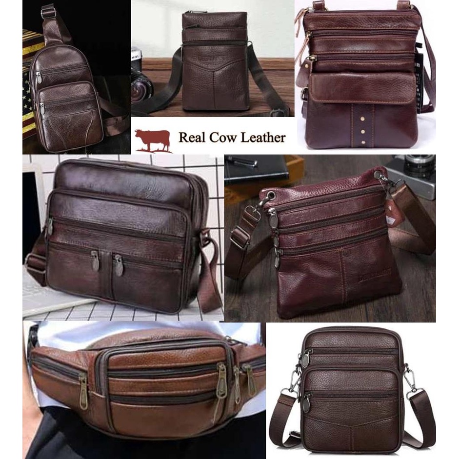 Genuine Leather Kulit Asli Men Waist Bag Crossbody Sling Messenger Bag
