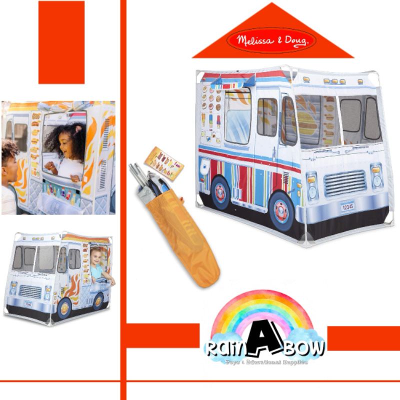 Melissa Doug Food Truck Fabric Play Tent Playhouse and Storage Tote Ice Cream on 1 Side BBQ on the Other