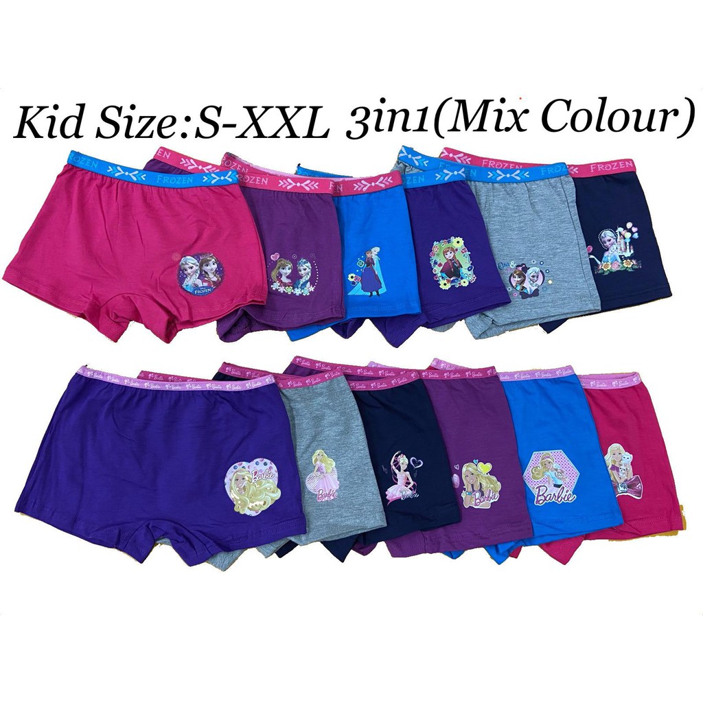 1set=3helai] (FROZEN/ BARBIE) GIRL UNDERWEAR/ GIRL PANTIES/ SELUAR DALAM  KANAK-KANAK/ BOXER KANAK-KANAK(Boxer Perempuan | Shopee Malaysia