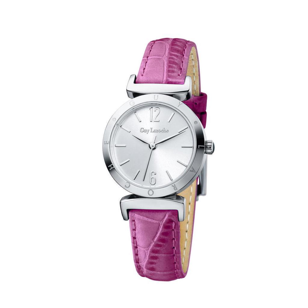 Guy Laroche Ladies silver dial with pink leather strap GLL1008 01