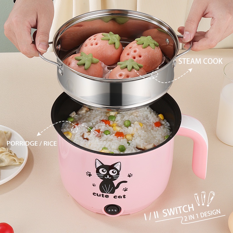 2PCS Mini Rice Cooker Portable Design,Rice Cooker Small for Long-Distance  Travel,cute rice cooker Multi-function,Rice Cooker Stainless Steel Inner