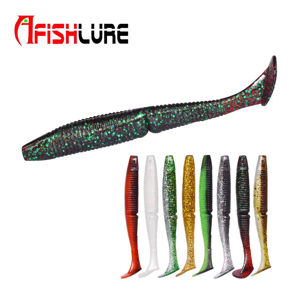 AR36 Paddle Tail Double Colors Big T Tail Soft Lure Jig Head Fishing Shad T  Tail Plastic Soft Lure Fish Soft Swimbait