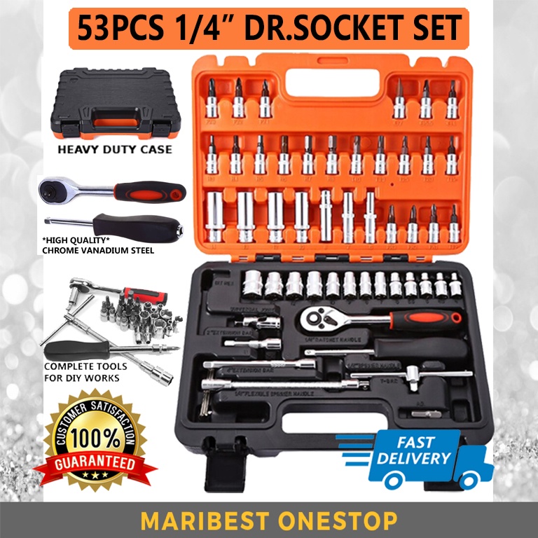 53 Pcs 1/4inch Set Combination Chrome Vanadium Steel Tools With Heavy ...