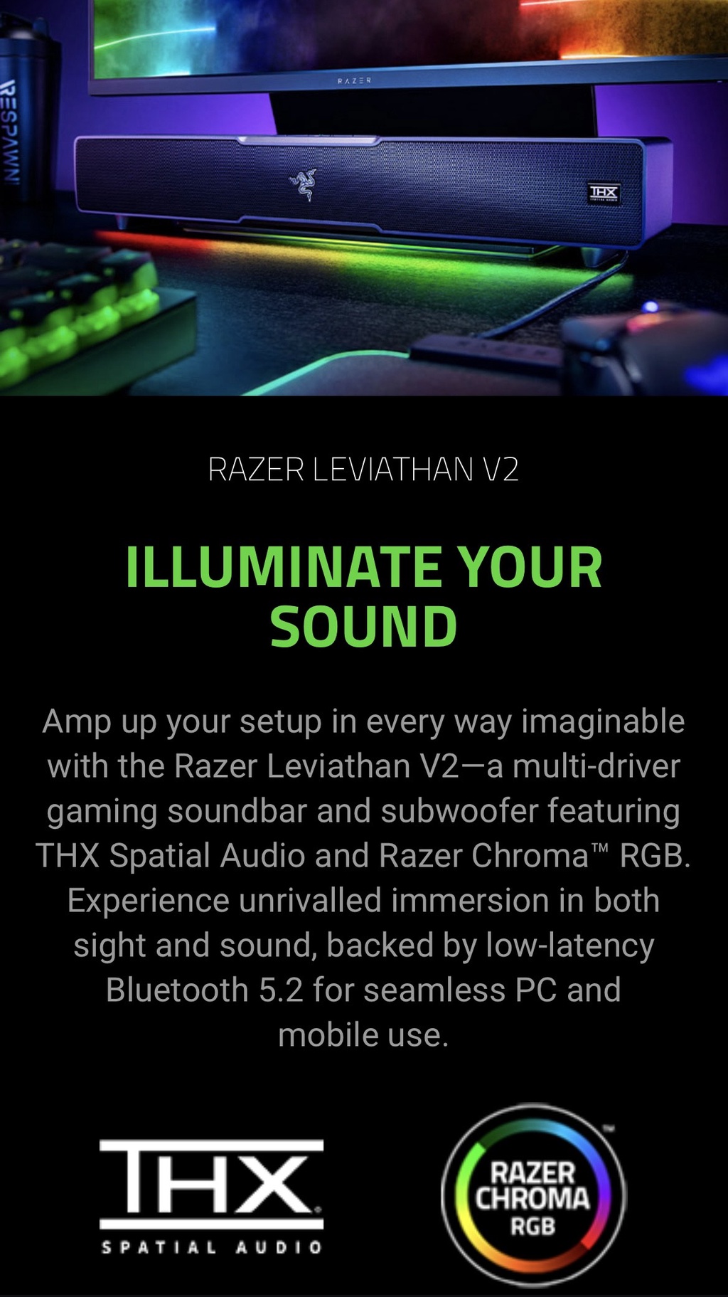 Razer Leviathan V2 Multi-Driver PC Gaming Soundbar with Subwoofer ...