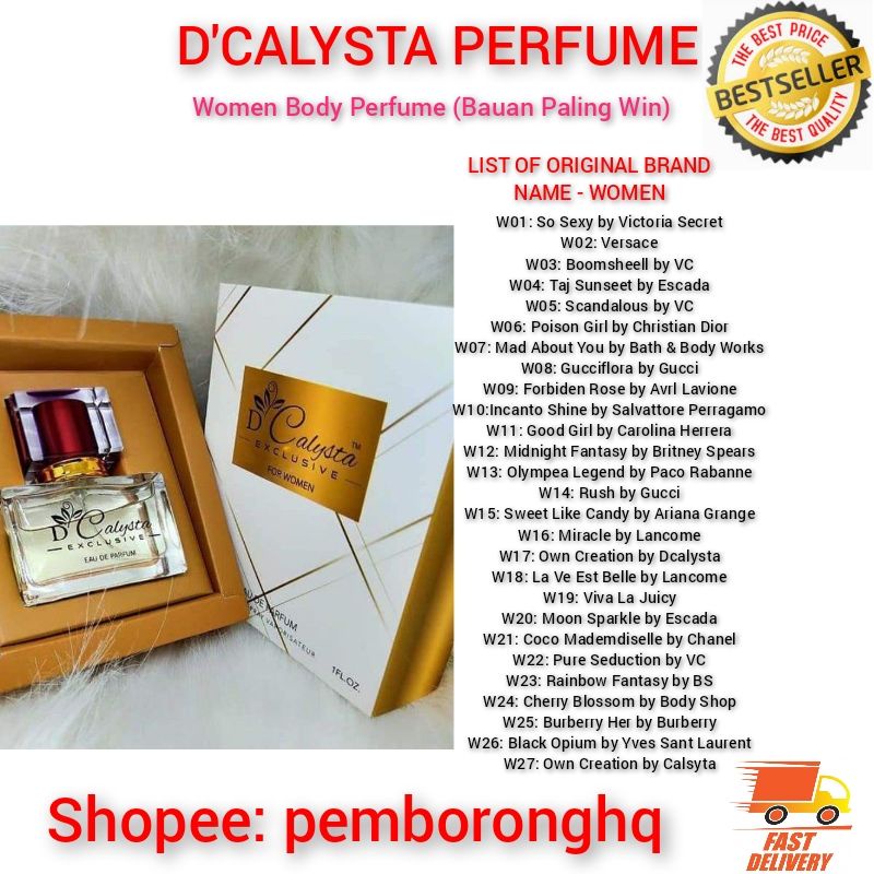 D'CALYSTA PERFUME EXCLUSIVE For Women Original Hq BODY PERFUME MINYAK ...