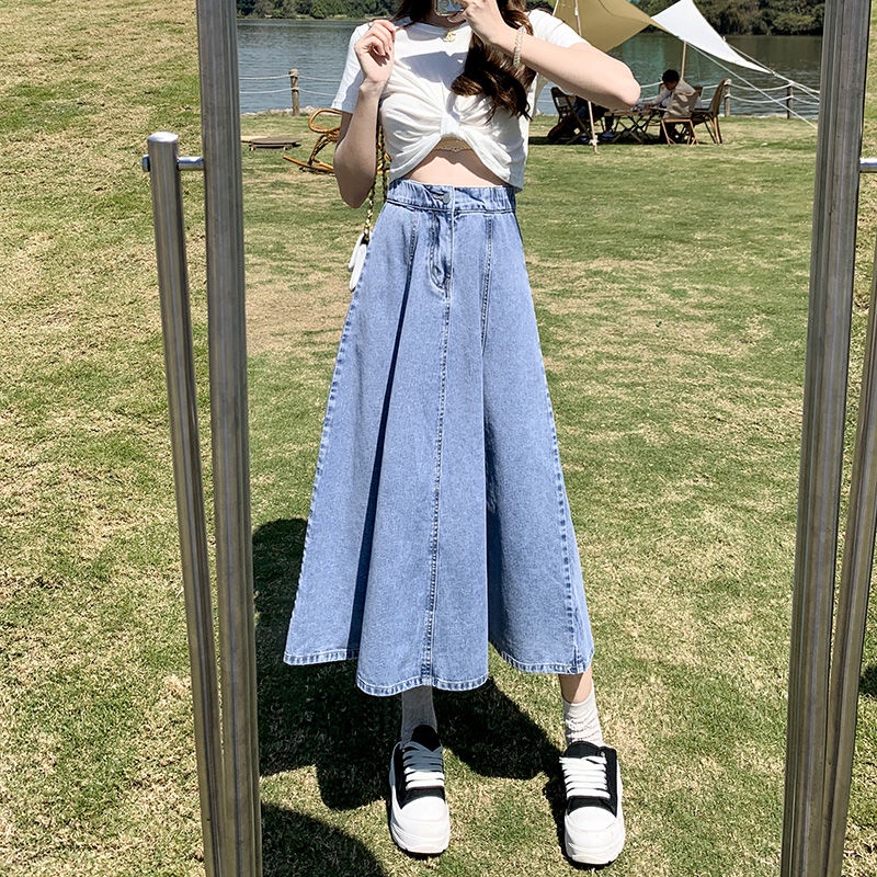 Denim Skirt Skirt Women s Long Skirt Pleated High Waist Skirt