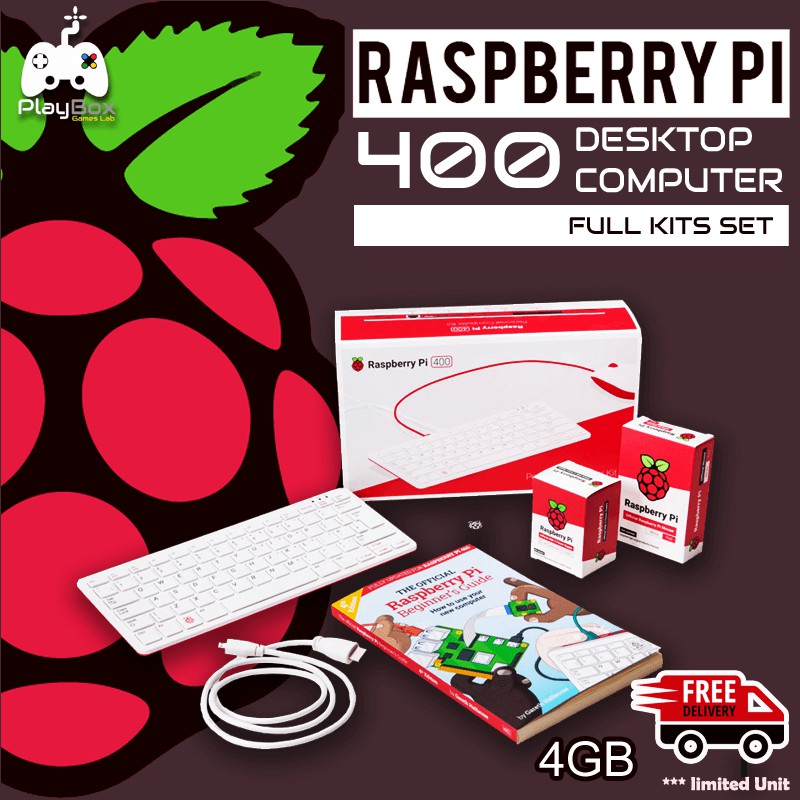 Raspberry Pi 400 Desktop Computer KIt (UK Power plug) + 1 Year Warranty ...