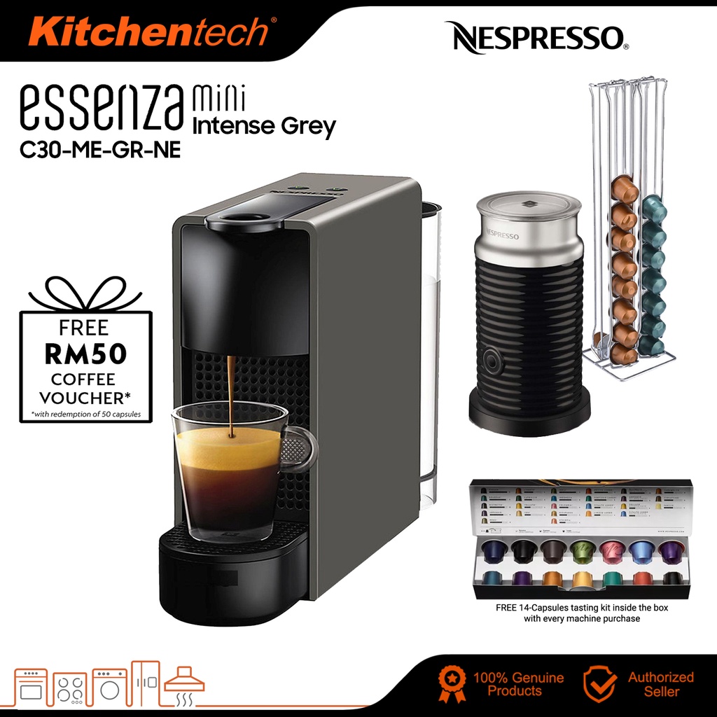 Nespresso C30-ME-GR-NE Essenza Mini Fully Automatic Capsule Espresso Coffee  Pod Machine (Grey) - C30MEGRNE