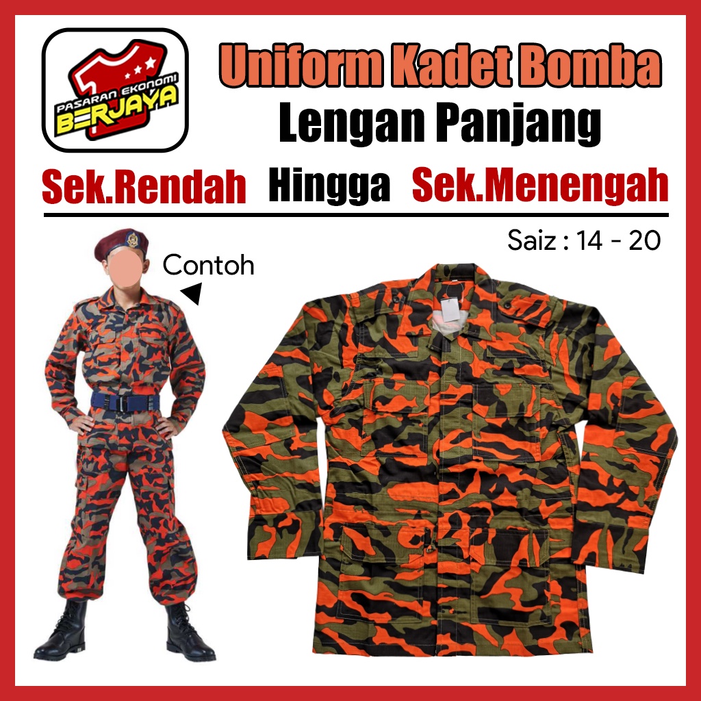 Uniform Baju Sekolah Kadet Bomba Lengan Panjangready Stock