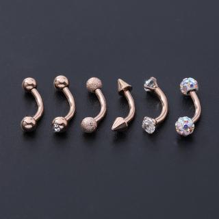 6 PCS Rose Gold Eyebrow Piercing Jewelry Stainless Steel Rhinestone Crystal  Tragus Bar Piercing Helix Ear Piercings