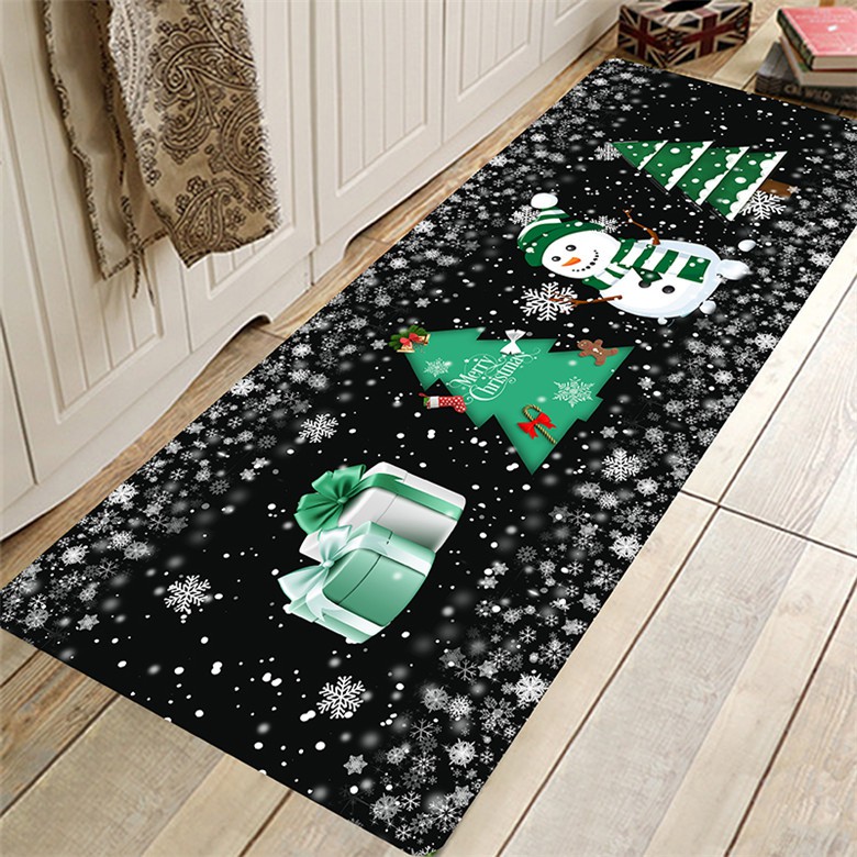 Christmas Snowflake Snowman and Christmas Tree Printed Hallway Runner