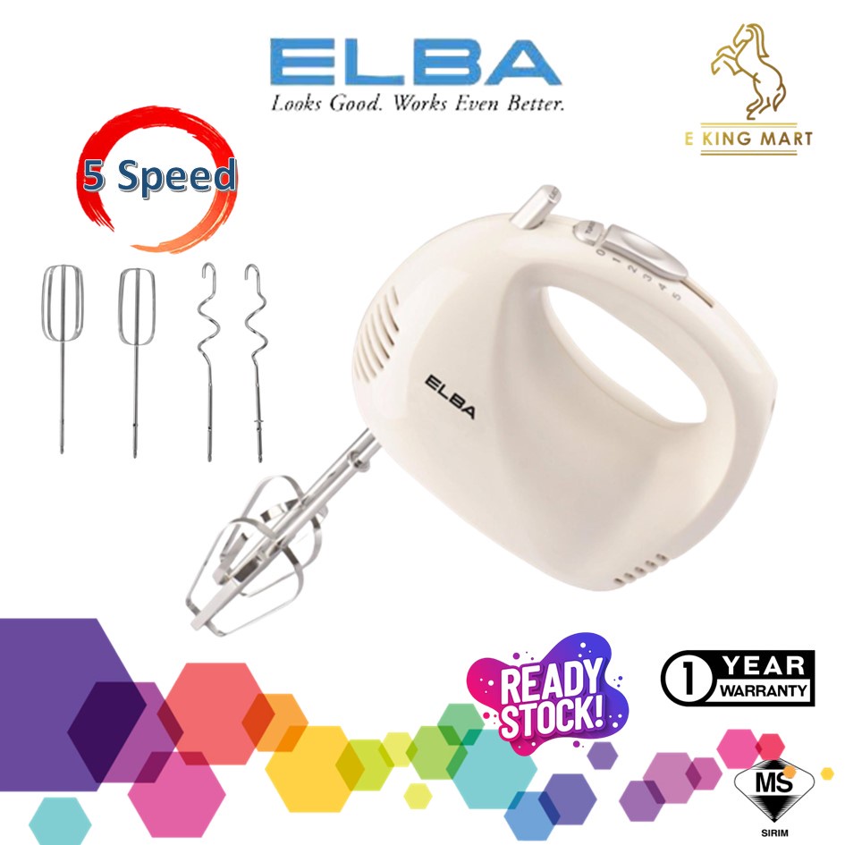 ELBA Hand Mixer 5 Speed 200w EHMD2520(WH) With Beaters and Dough Hooks