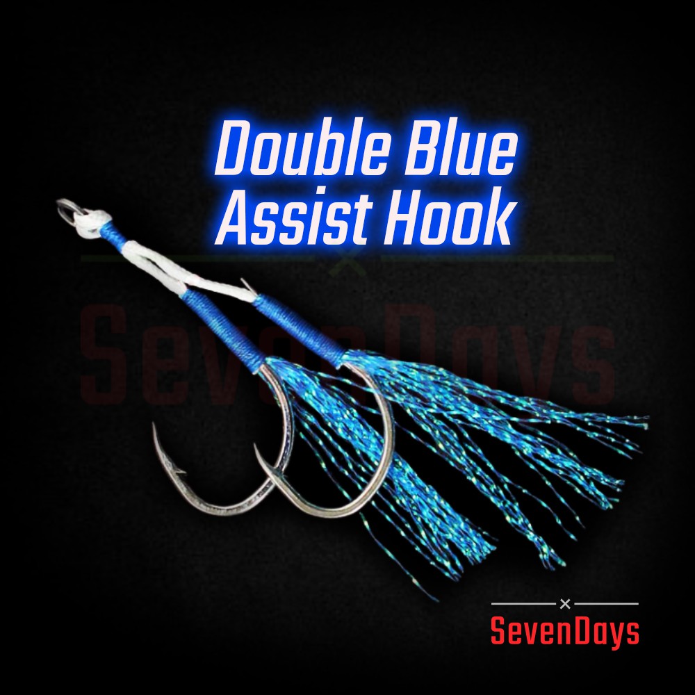 5 PCS] Blue Micro Light Jigging Double Assist Hook Size (#10/#12/#14/#16/#18 /#20) Fishing Pancing Mata Kail Laut Umpan