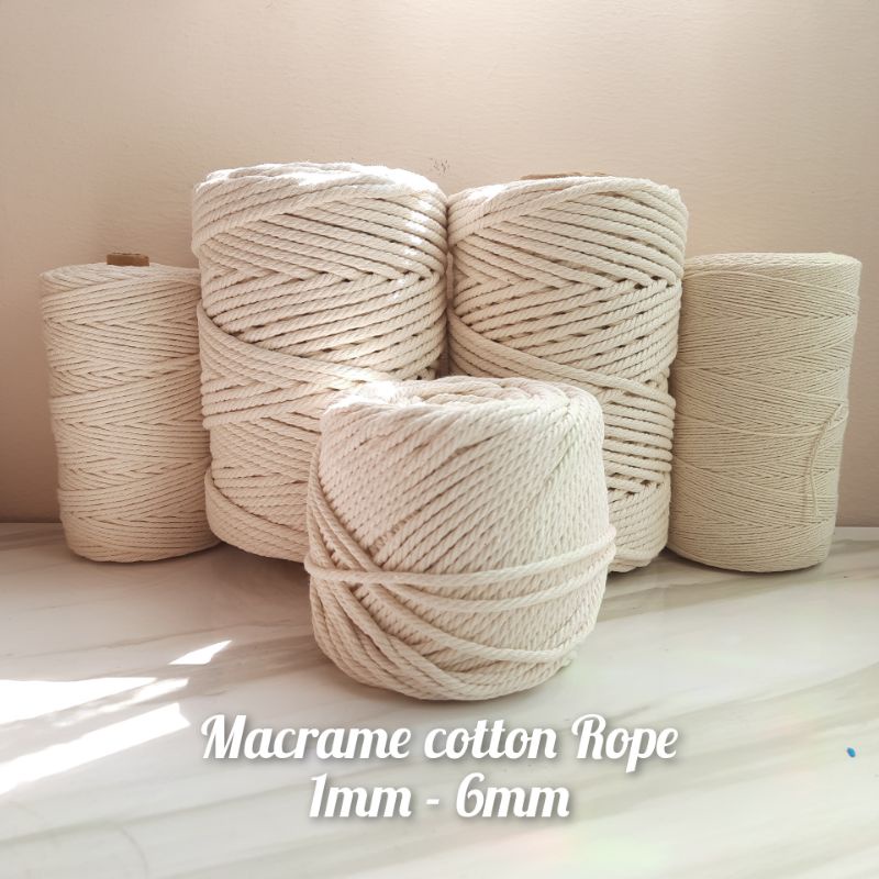 Macrame rope macrame cord 3-strand twisted natural cotton cord 1mm 2mm 3mm  4mm 5mm 6mm Plant Hanger Wall Hanging