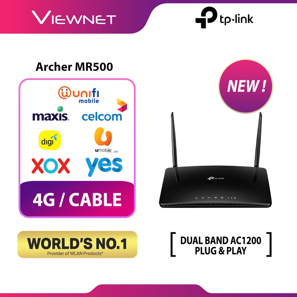 TP-Link Archer MR500 4G+ Cat6 Wireless Shopee Dual | Malaysia AC1200 Band (2.4Ghz+5Ghz) Router Gigabit