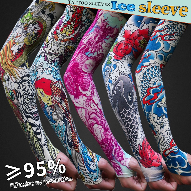 UV Sun Protection Cooling Tattoo Arm Sleeves - UPF 50 Compression Arm ...