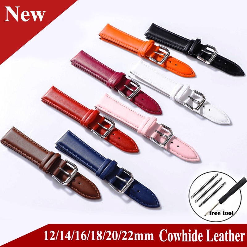 Cowhide Leather Watch Band Strap Plain Pattern with Needle Pin Buckle ...