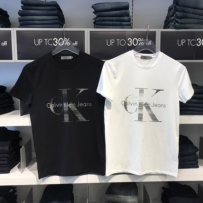 ORIGINAL Calvin Klein CK Cotton METALLIC MONOGRAM Logo Print T Shirt Men Regular Fit Baju Lelaki Shopee Malaysia