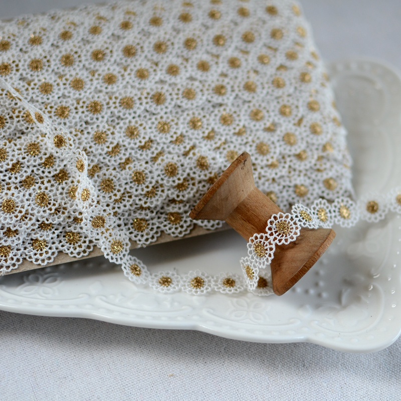 1Yard Lace Flower Gold Thread Edge Lace Accessories Trim Wedding ...