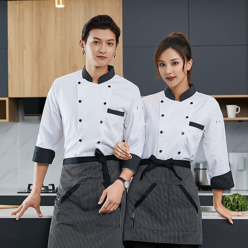 Chef Uniform Chef's Work Clothes Long Sleeved Cake Shop Baker's Work ...