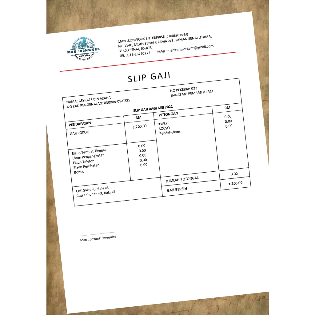 Template Slip Gaji (Malay/English Version) Shopee Malaysia