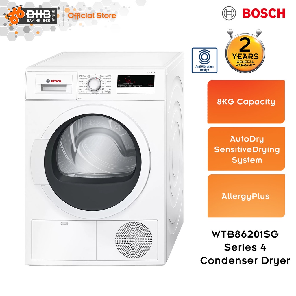 Bosch WTB86201SG Serie4 Free Standing Front Load Condenser Dryer