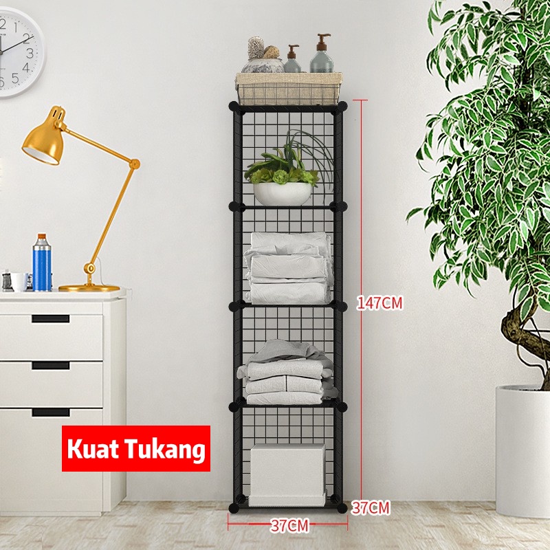 DIY 4 Cube Panel Metal Wire MultiFunction Storage Rack Shopee Malaysia