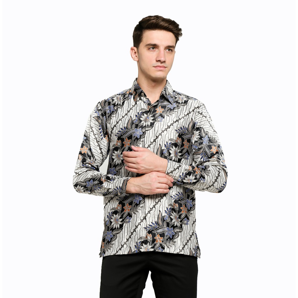 Exclusive Linen Heritage Batik Shirt Men Flower Machete Ash (HDMA 027 A ...