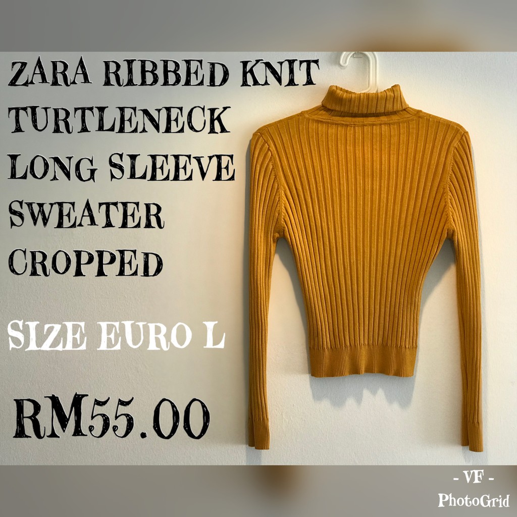 ZARA RIBBED KNIT TURTLENECK LONG SLEEVE SWEATER CROPPED Shopee