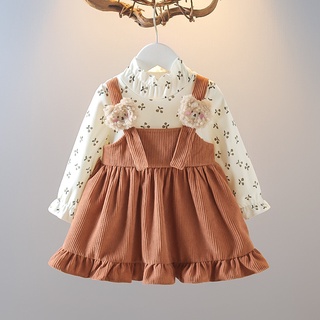 Vintage Korean Style Floral Long Sleeve 2 Pcs Baby Girls Dress & Legging Set  Baju Budak Perempuan Kids Clothing QY169