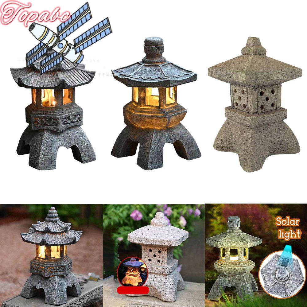 TOPABC Palace Lanterns Handmade Craft Zen Ornaments Resin Solar Powered