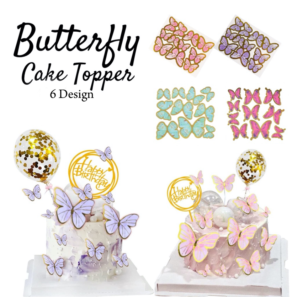 11pcs/set Paper Cake Topper, Modern Butterfly Design Cake Top