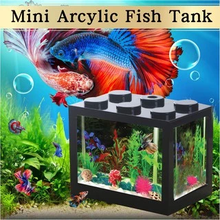 Mini Fish Tank, Goldfish Betta Tabletop Building Blocks, Small Acrylic  Plastic Farming Micro Landscape Ecological Tank - AliExpress
