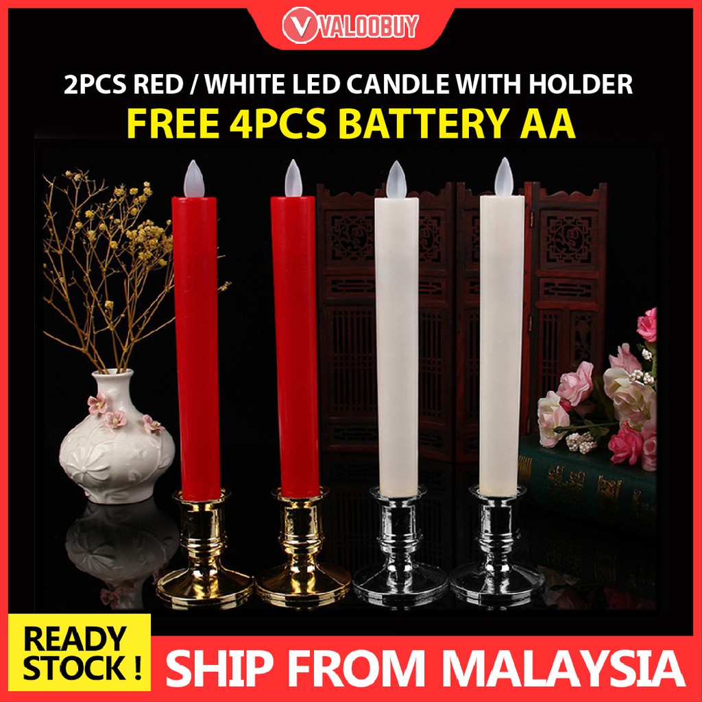 Electric LED Candles 2Pcs Flameless Battery Candle with Holder | Shopee ...