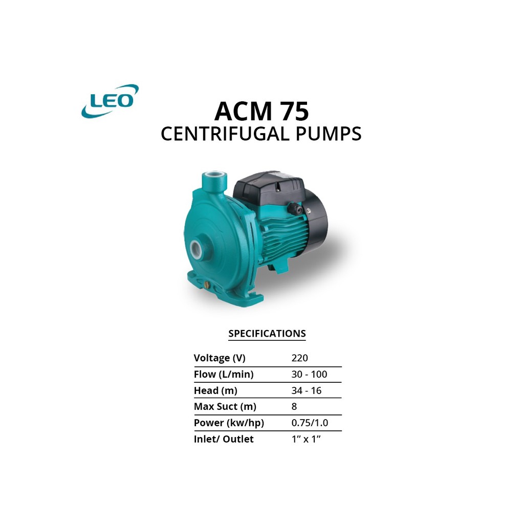 LEO CTFG CENTRIFUGAL WATER PUMP PAM AIR - ACM75 (1HP)100% ORIGINAL ...
