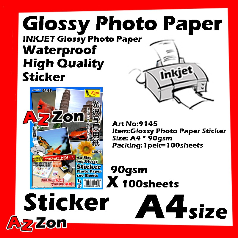 Sticker Glossy Photo Paper / Waterproof / High Quality / Inkjet Photo