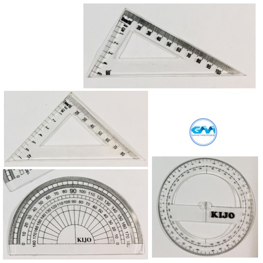 Protractor 180°/360° Round Protractor | Set Square Triangular Ruler 45 ...