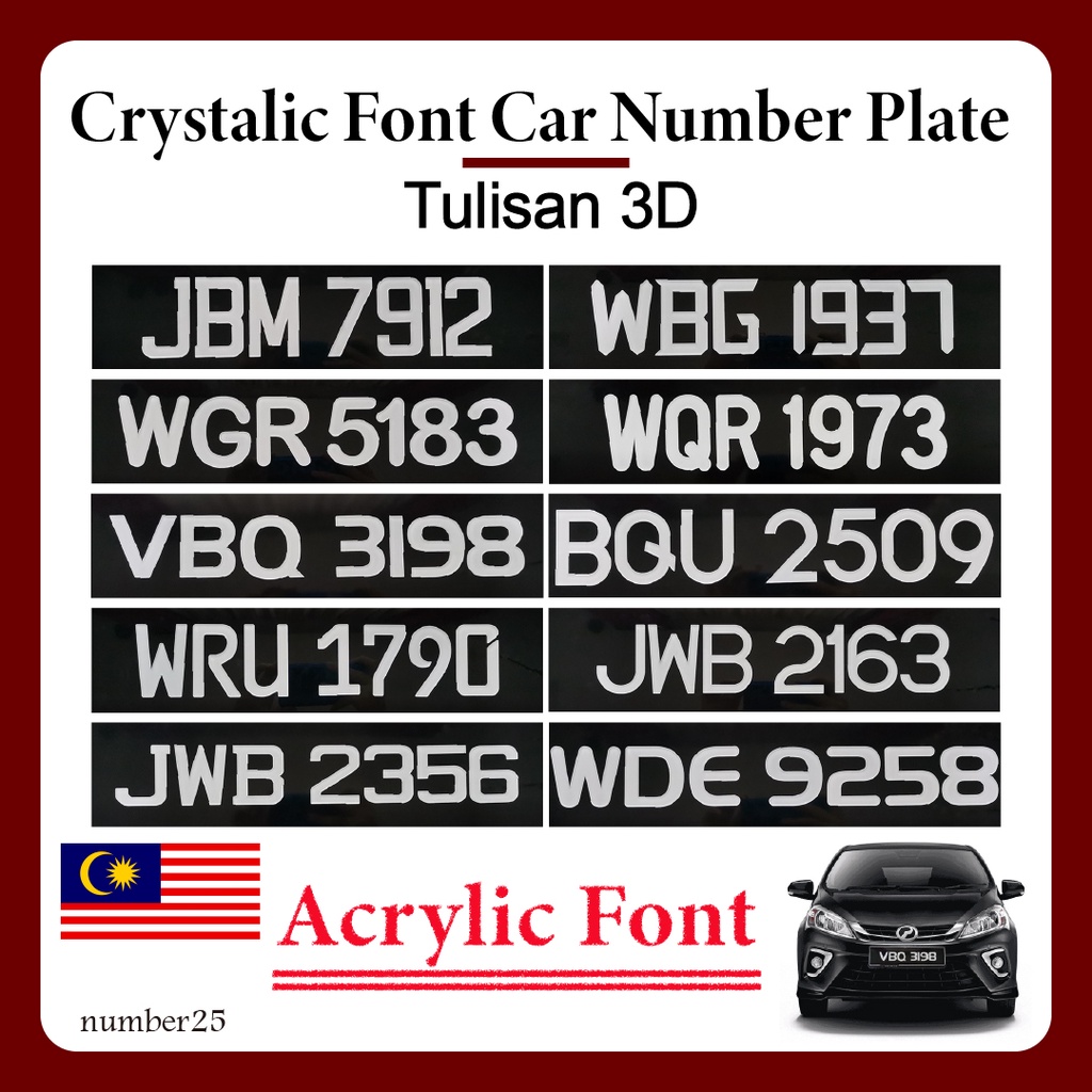 Crystal Number Plate Car No Plate Kereta White Color Transparent