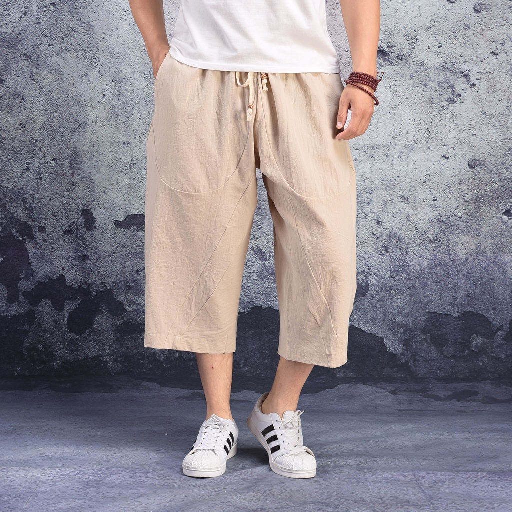 Solid Color Loose Mens Retro Japanese Harem Pants Trousers Cropped ...