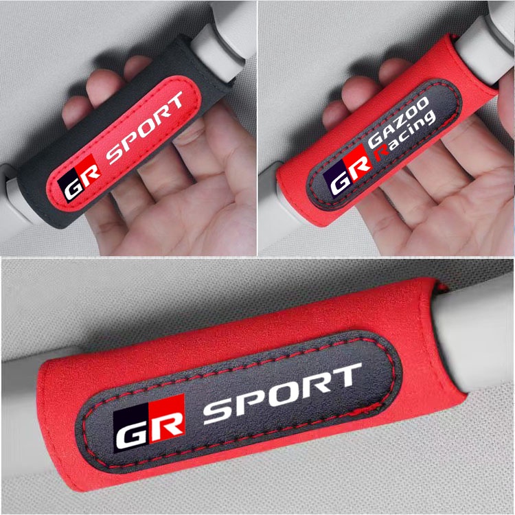 2pcs Car Interior Roof Handle Protector Leather Car Armrest Cover For Toyota GR Gazoo Racing