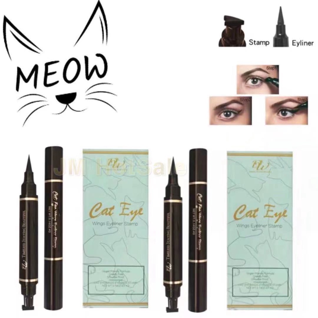 2 Set 2in1 Double Head Waterproof Eyeliner Pen Cat Eye Winged Eye Eyeliner Cosmetic Seal Stamp 