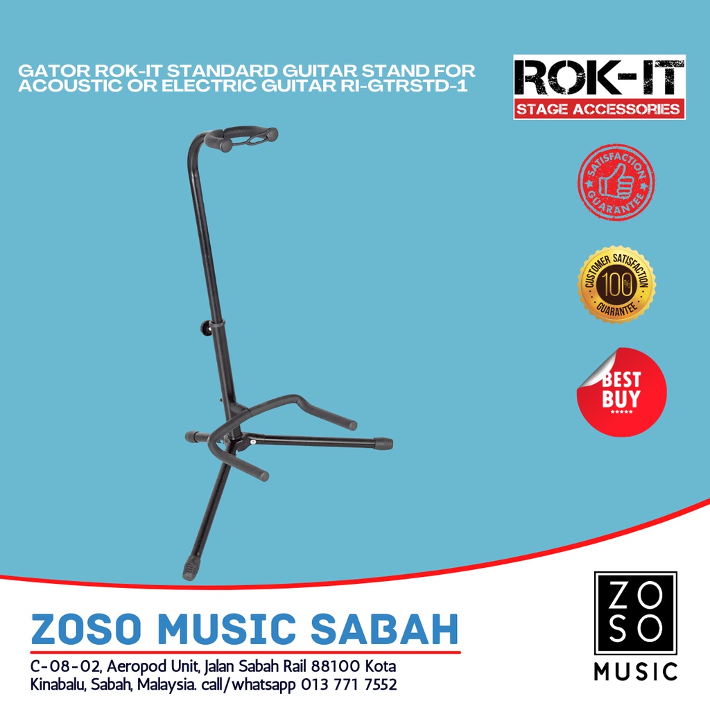 GATOR ROK-IT STANDARD GUITAR STAND FOR ACOUSTIC OR ELECTRIC GUITAR RI ...
