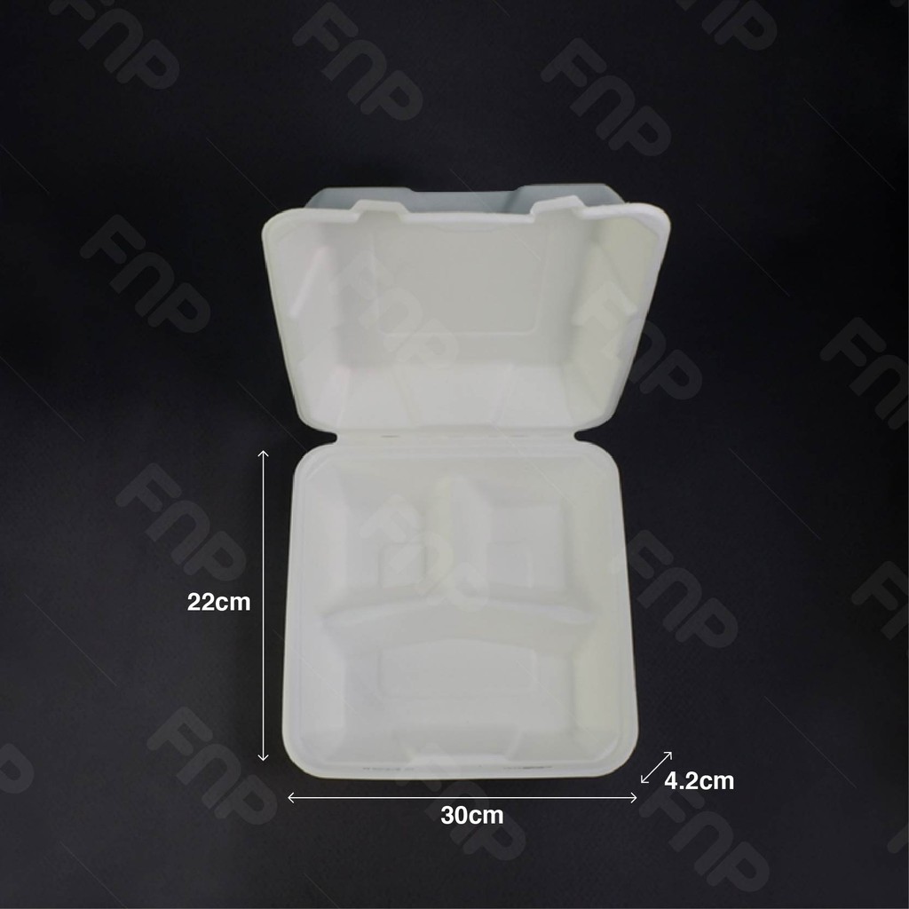 BIODEGRADABLE DISPOSABLE B028 8” SUGARCANE 3 COMPARTMENT LUNCH BOX ...