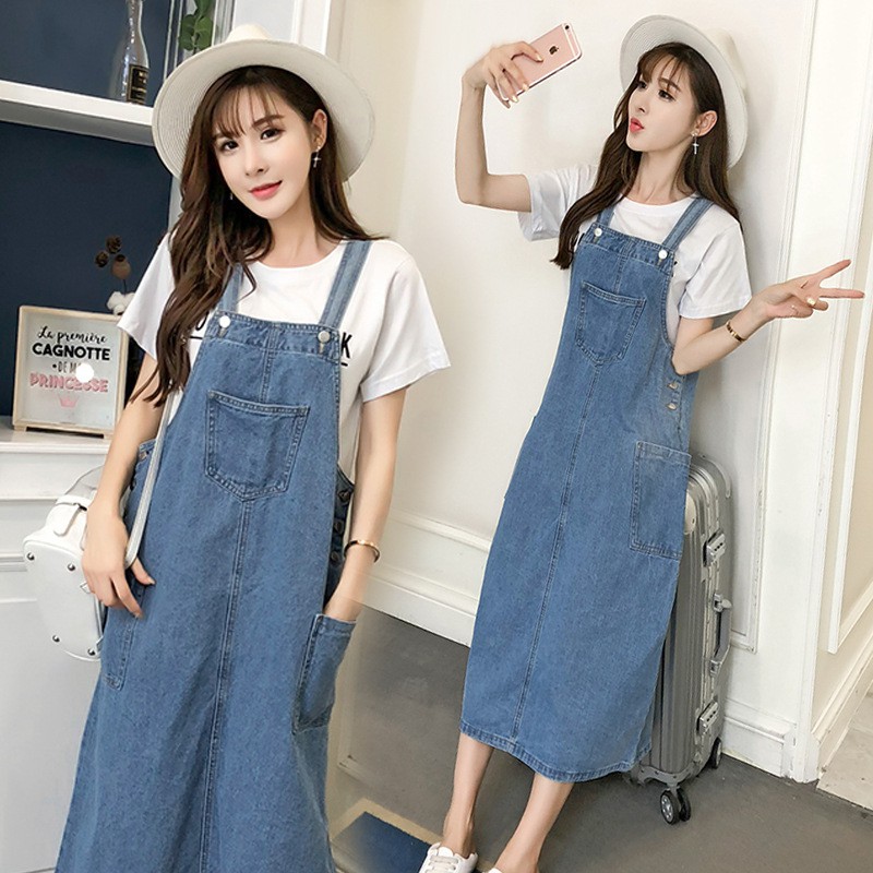 Women Denim Sling Midi Dress Women Jeans Long Dress A Line Dress Plus Size Shopee Malaysia